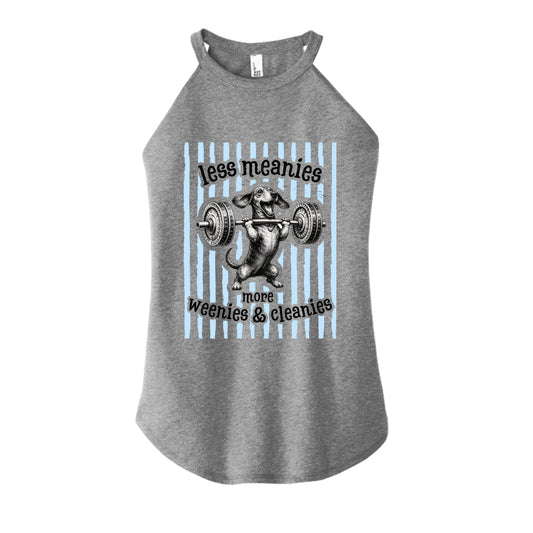 Gray Frost Rocker Tank of a Dachshund cleaning a heavy barbell